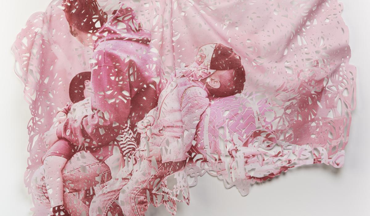 Ruff, D. (2019). La Prensa 2 (pink). Caravana Textile Works series. Dye sublimation print on felt, ink. 47 x 62 inches. Ruff, D. (2019). La Prensa 2 (pink). Caravana Textile Works series. Dye sublimation print on felt, ink. 47 x 62 inches.